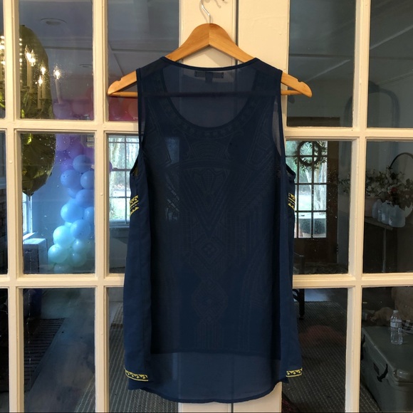 Ya Los Angeles Blue and Chartreuse Embroidered Aztec Top - Picture 7 of 7